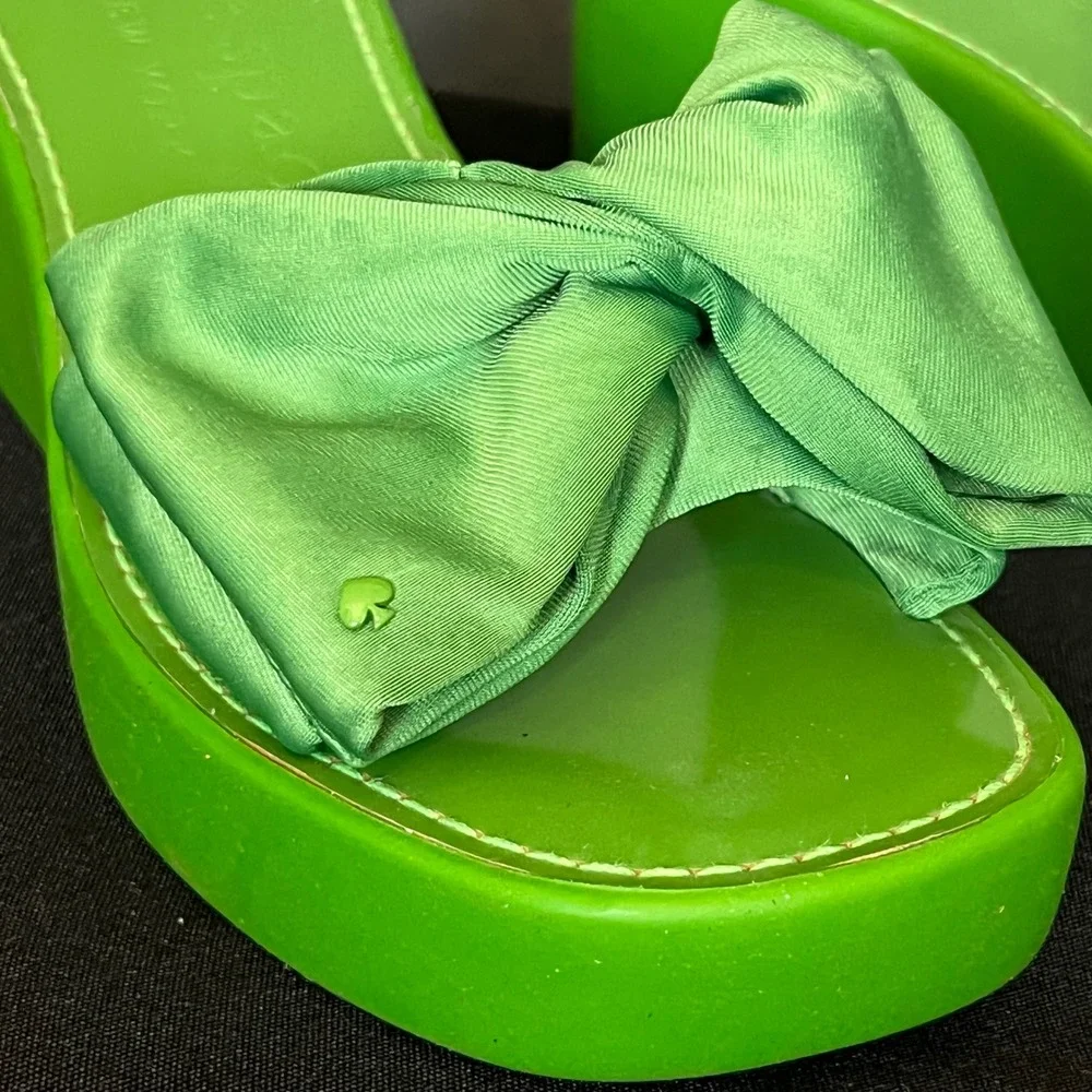 Kate Spade New York Bikini Platform Wedge Lime Green Platform Bow‎ Detail Size 7